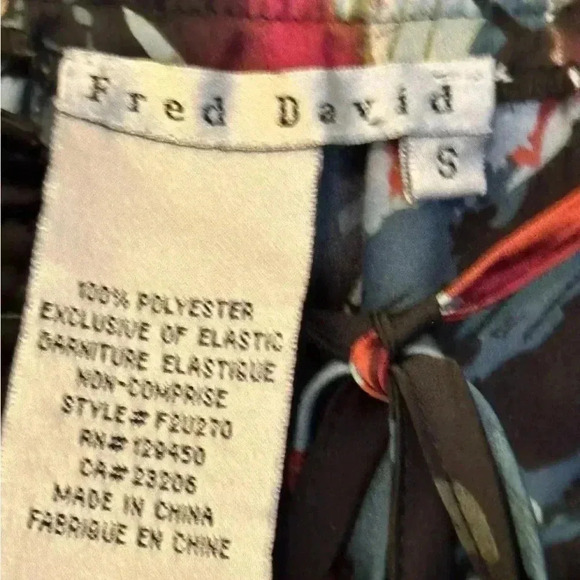 Fred David Top Blue Pattern Tie Neck Balloon Sleeves Size Small EUC - Picture 6 of 6